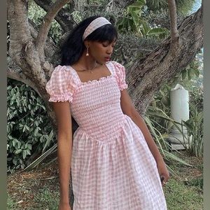 Sleeper Belle Linen Dress in Pink Vichy